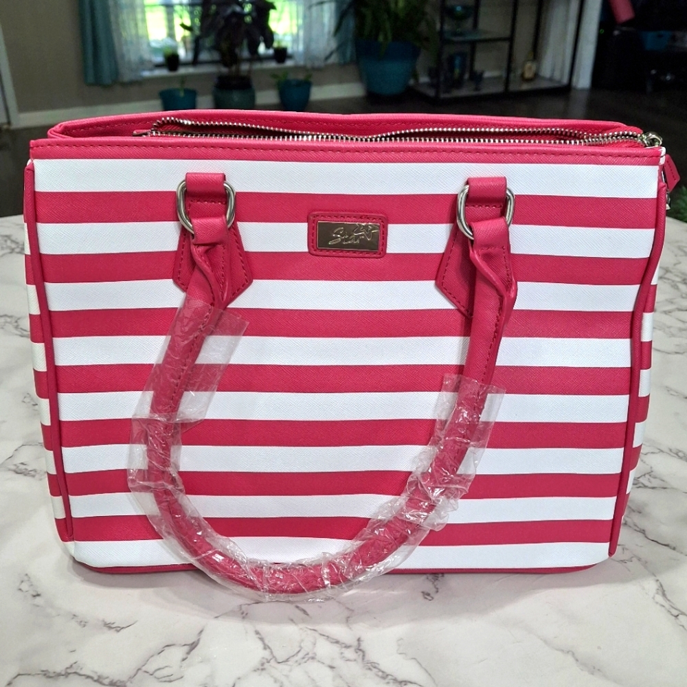 Pink and White Striped Women's Bag